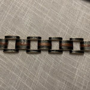 Statement tortoise and black enamel link bracelet